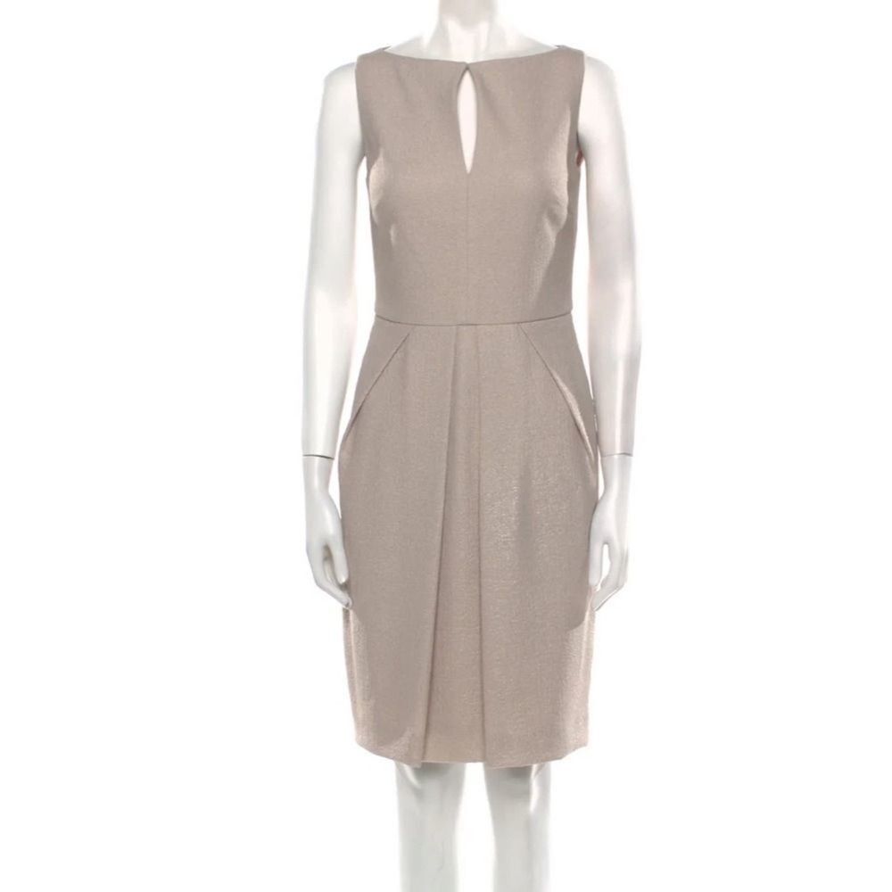 BADGLEY MISCHKA Bateau Neckline Knee-Length Neutral Metallic Dress 4